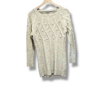 M&S Collection Beige Wool Blend Cable Knit Bobble Sweater Womens Size 6 Medium